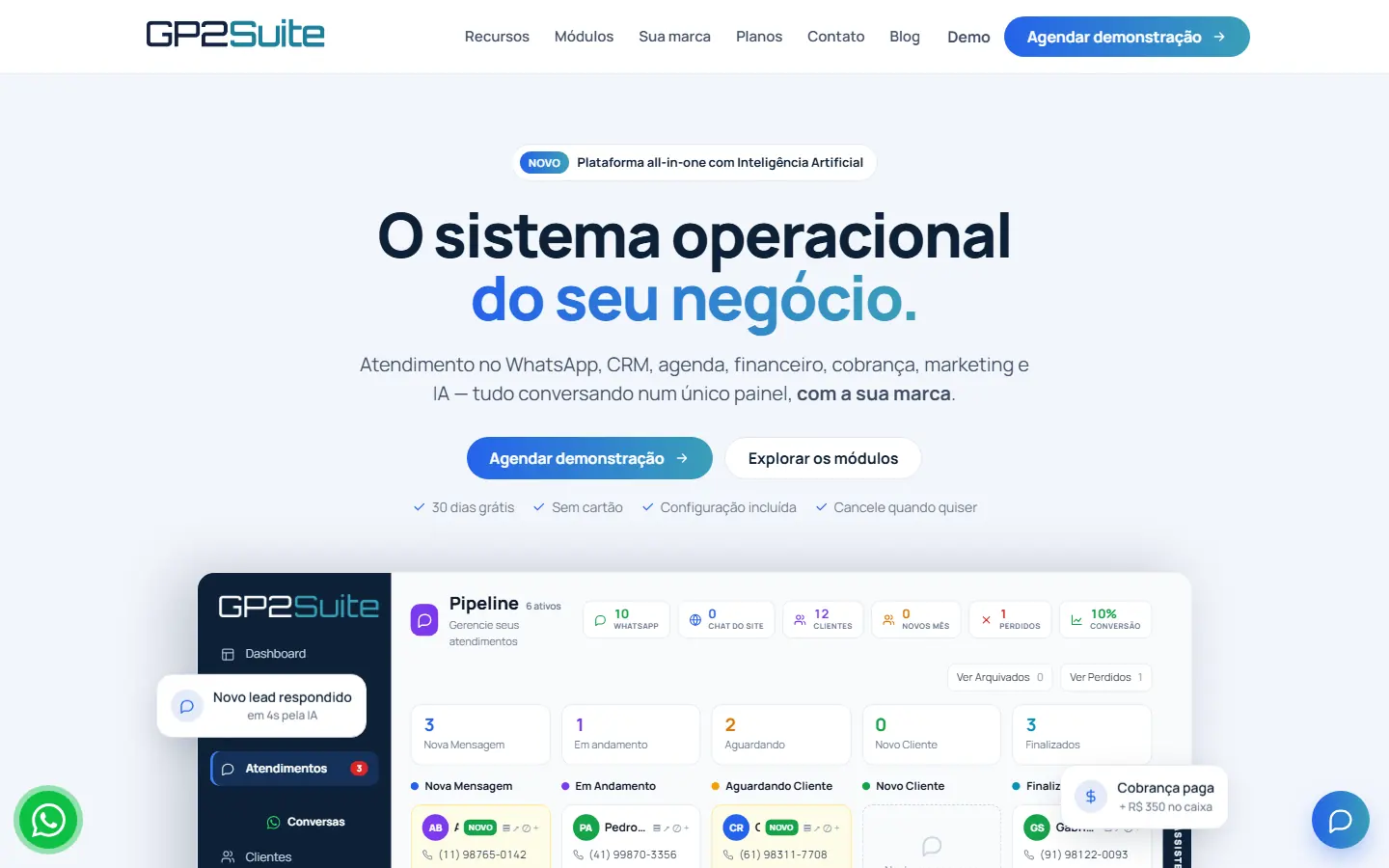 Página inicial de gp2suite.com.br